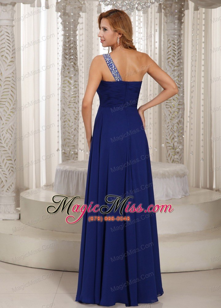 wholesale one shoulder navy blue empire with beading celebrity dress for formal evening