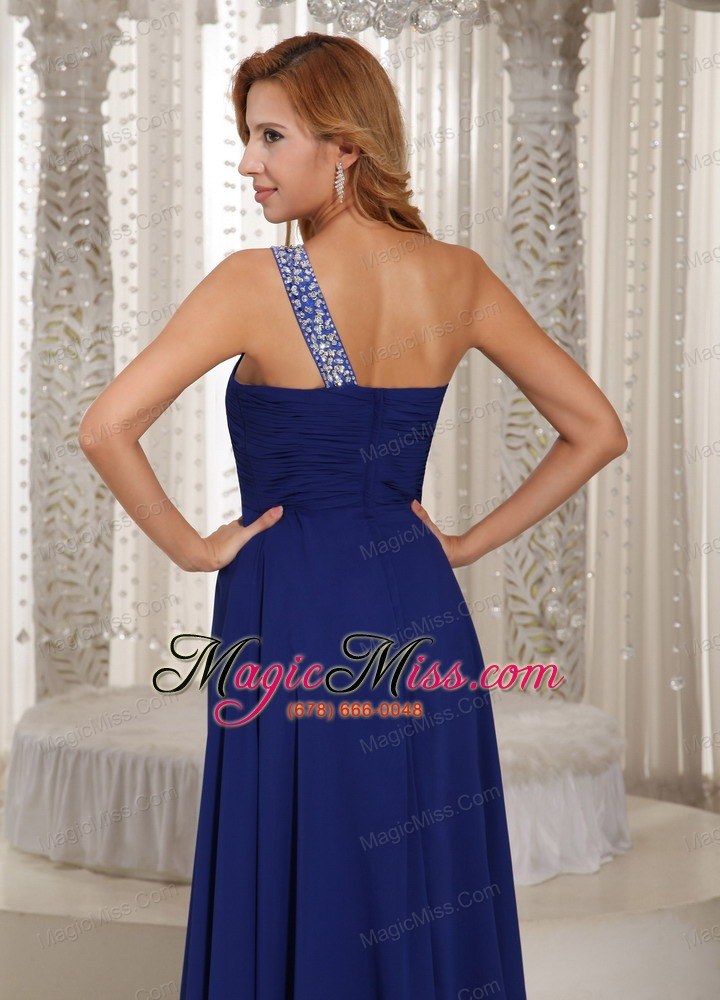 wholesale one shoulder navy blue empire with beading celebrity dress for formal evening