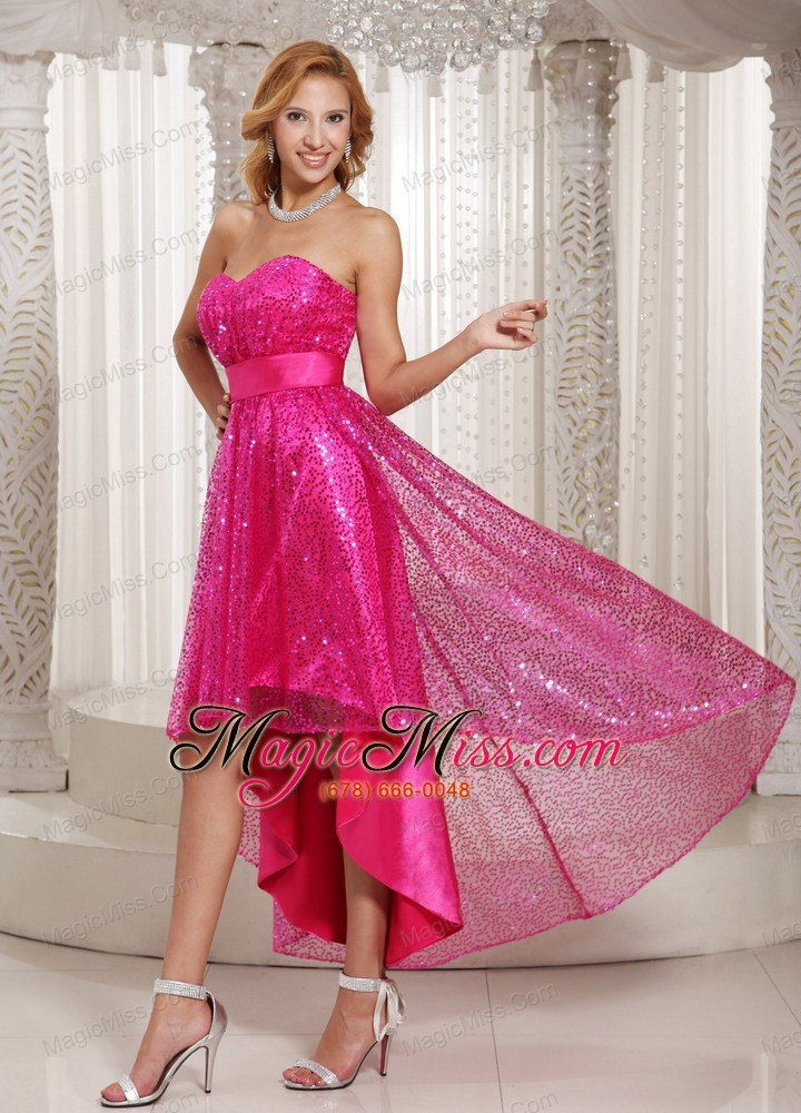 wholesale hot pink paillette over skirt high-low sweetheart 2013 evening dress