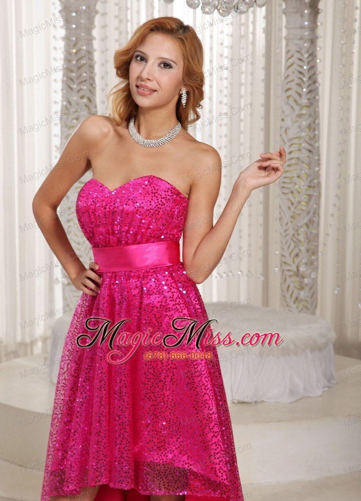wholesale hot pink paillette over skirt high-low sweetheart 2013 evening dress