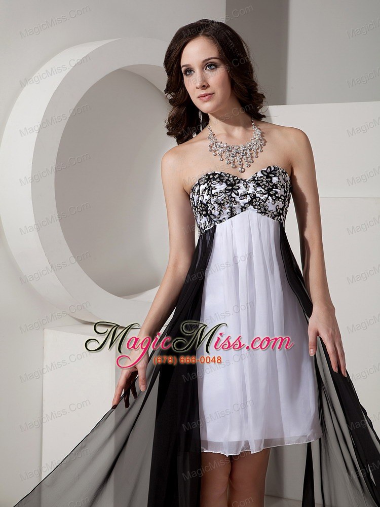 wholesale cheap black and white chiffon prom dress with appliques and beading