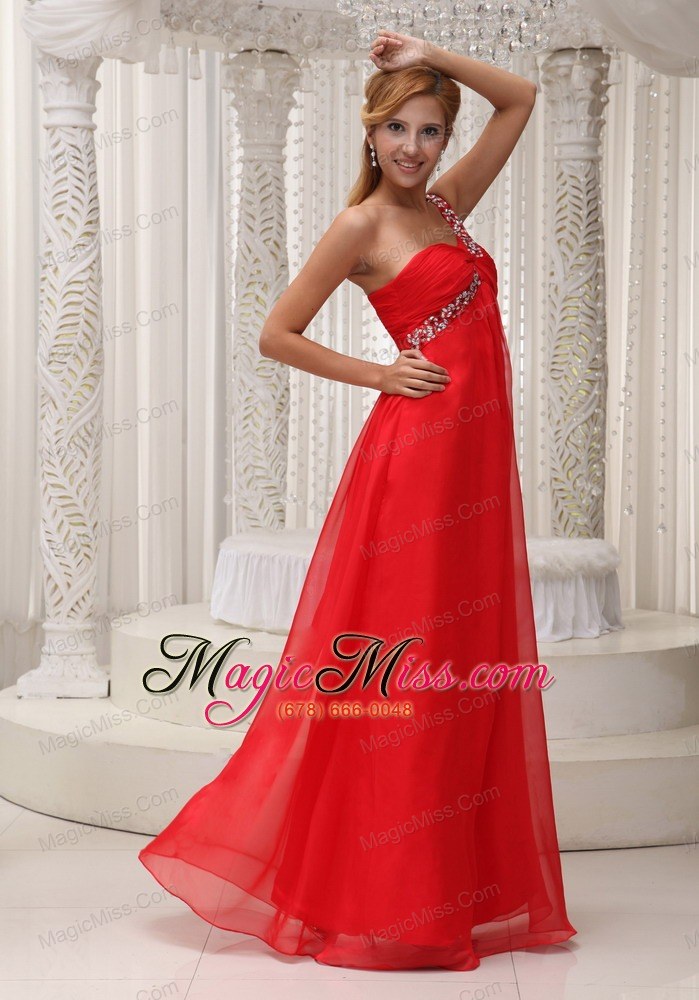 wholesale beaded decorate one shoulder red chiffon floor-length for 2013 prom dress
