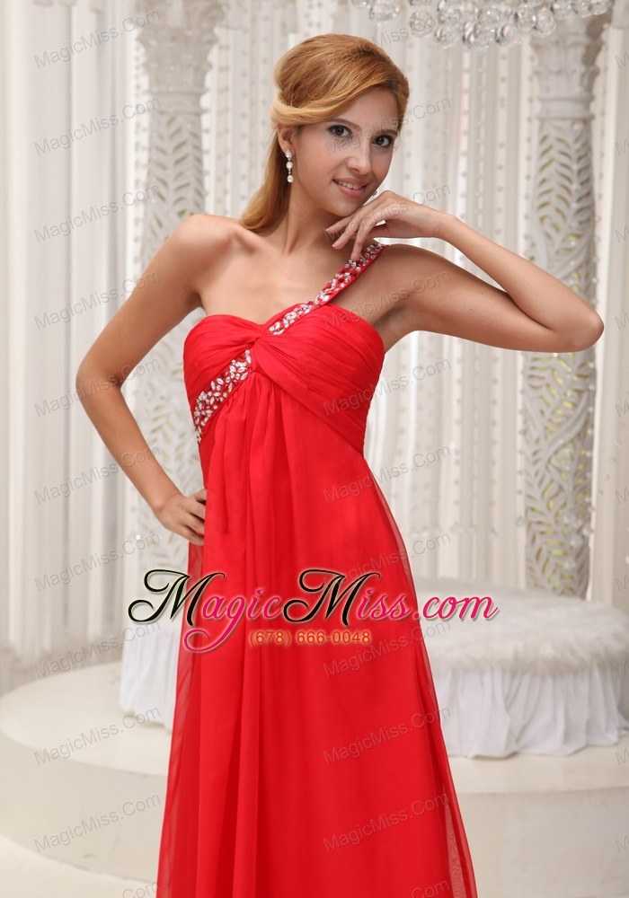 wholesale beaded decorate one shoulder red chiffon floor-length for 2013 prom dress