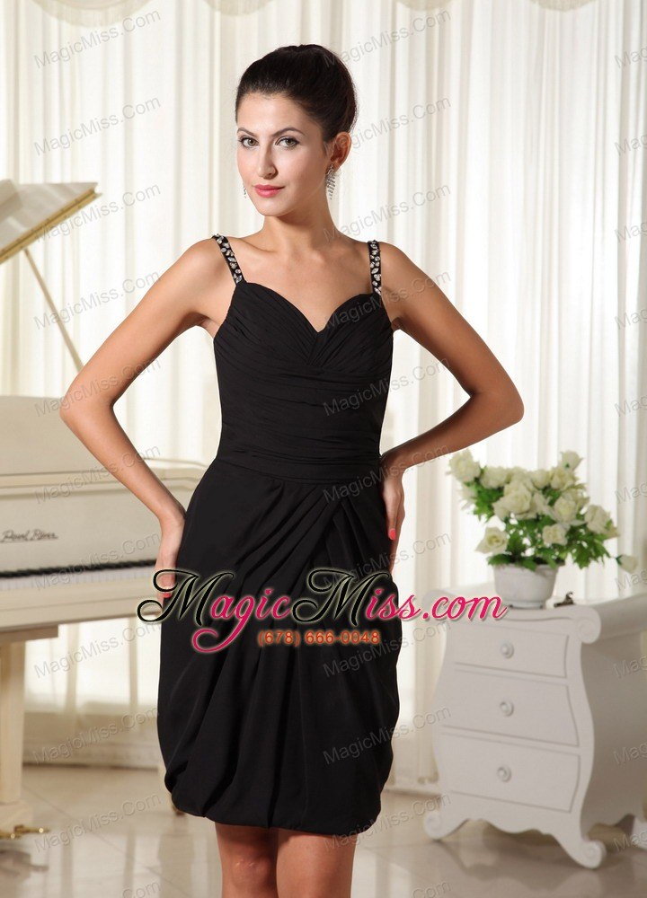 wholesale beaded decorate straps black ruched mini-length homecoming gowns