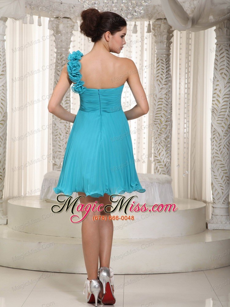 wholesale brand new empire one shoulder mini-length chiffon beading and handle flowers prom dress