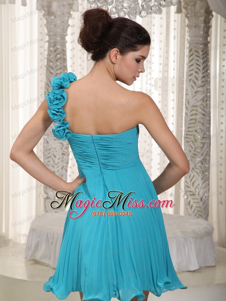 wholesale brand new empire one shoulder mini-length chiffon beading and handle flowers prom dress