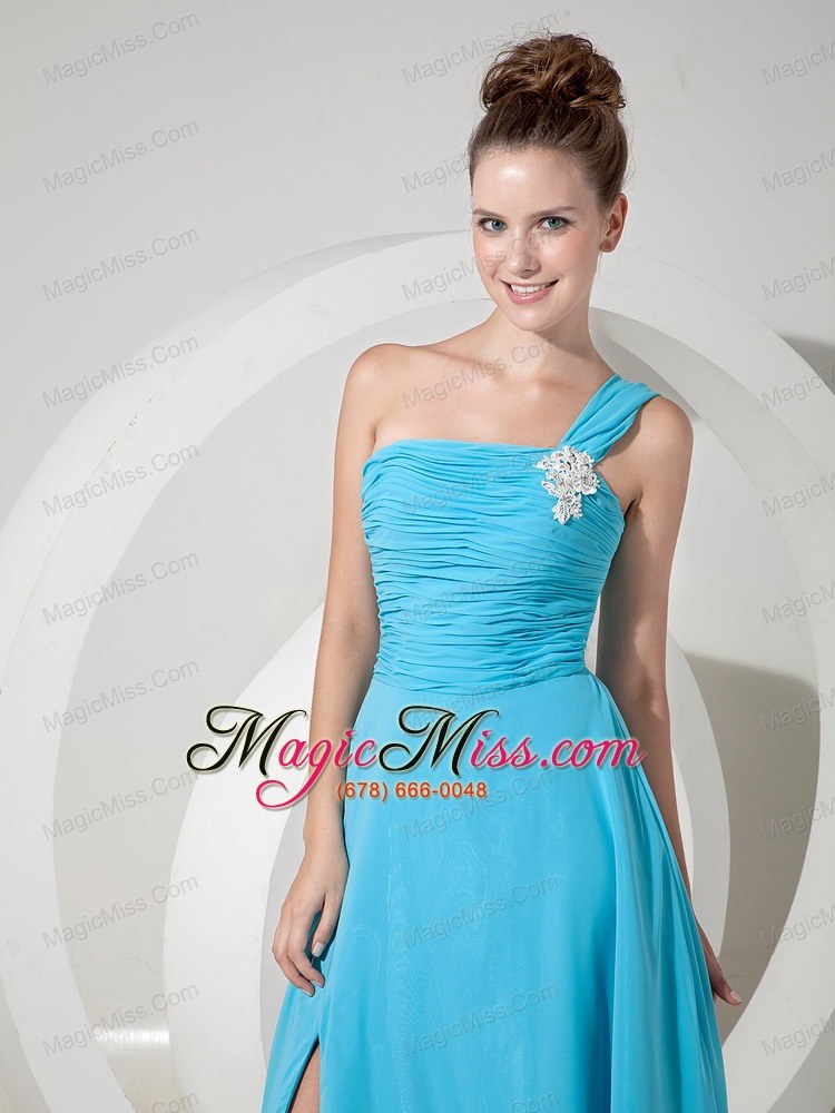wholesale exquisite aque blue one shoulder chiffon prom dress