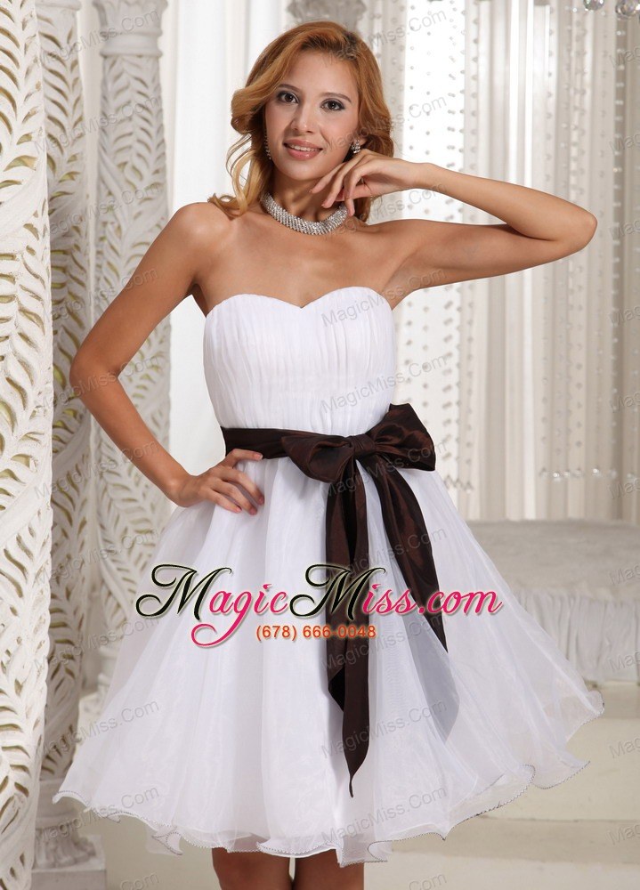 wholesale simple sash sweetheart with ruch bodice organza knee-length prom dress for summer