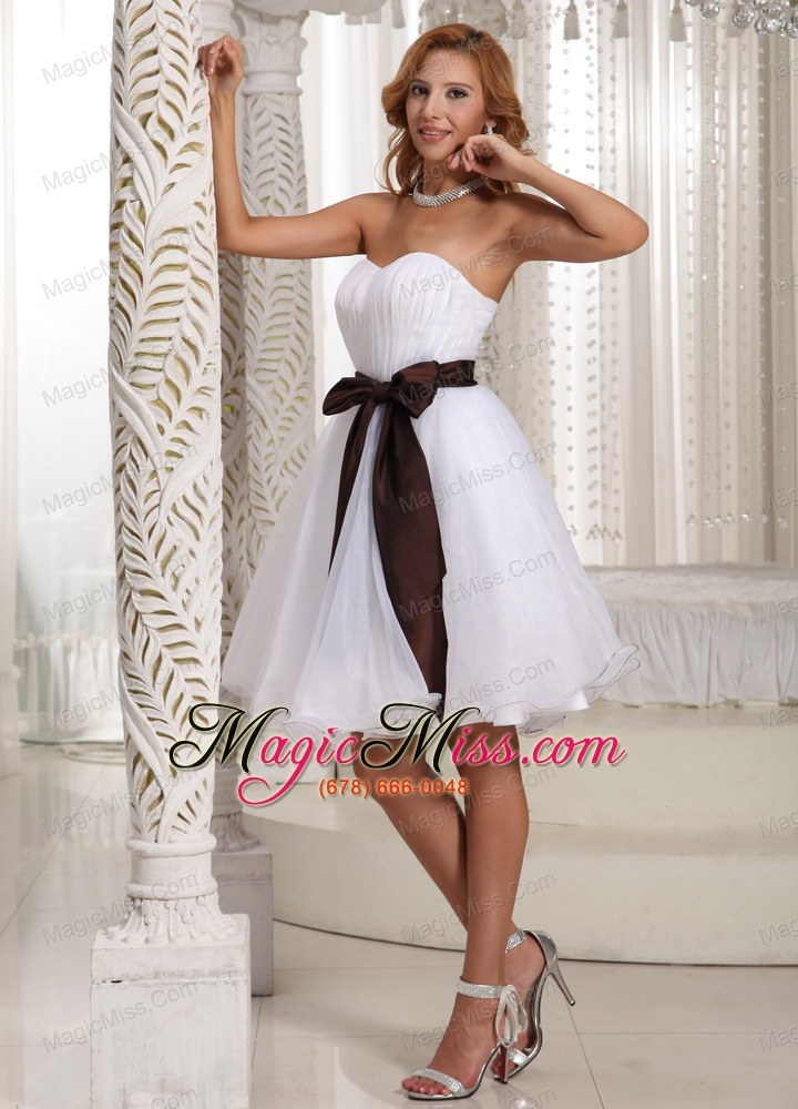 wholesale simple sash sweetheart with ruch bodice organza knee-length prom dress for summer