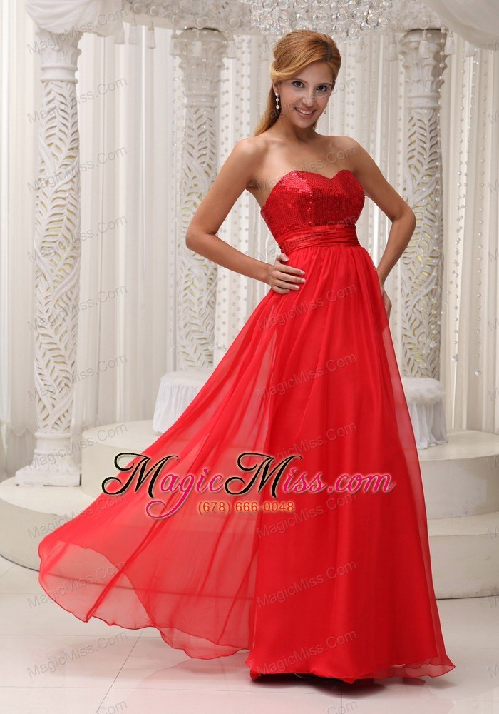 wholesale sequined up bodice sweetheart neckline red chiffon and floor-length prom / evening dress for 2013