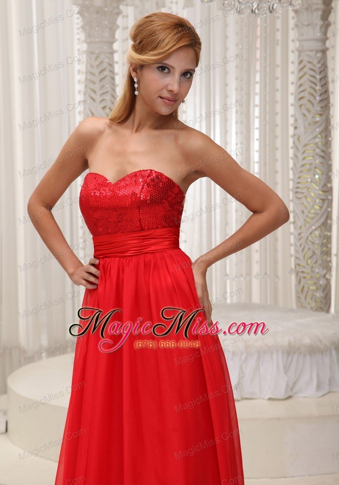 wholesale sequined up bodice sweetheart neckline red chiffon and floor-length prom / evening dress for 2013