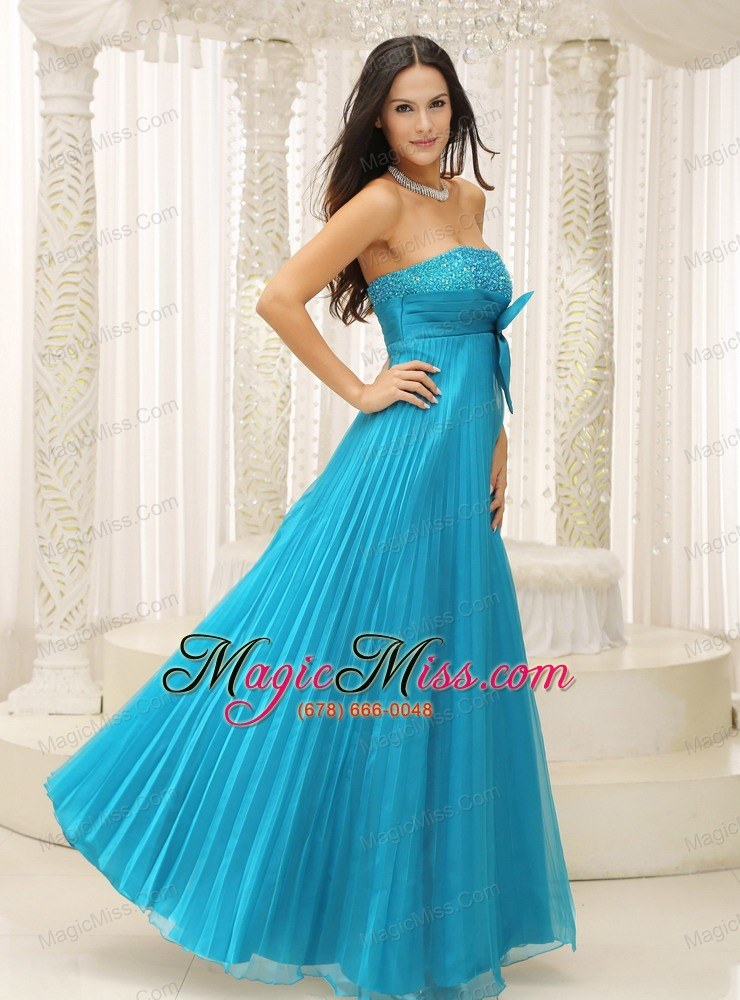 wholesale teal prom dress with bowknot pleat beading for formal evening in new york