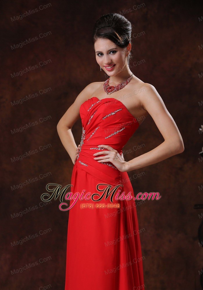 wholesale fountain hills arizona red beaded decorate strapless chiffon prom dress