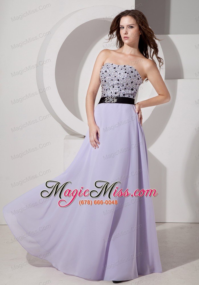 wholesale luxurious lilac empire strapless evening dress chiffon beading floor-length