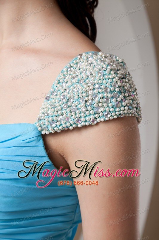 wholesale customize baby blue mother of the bride dress empire square chiffon beading brush train