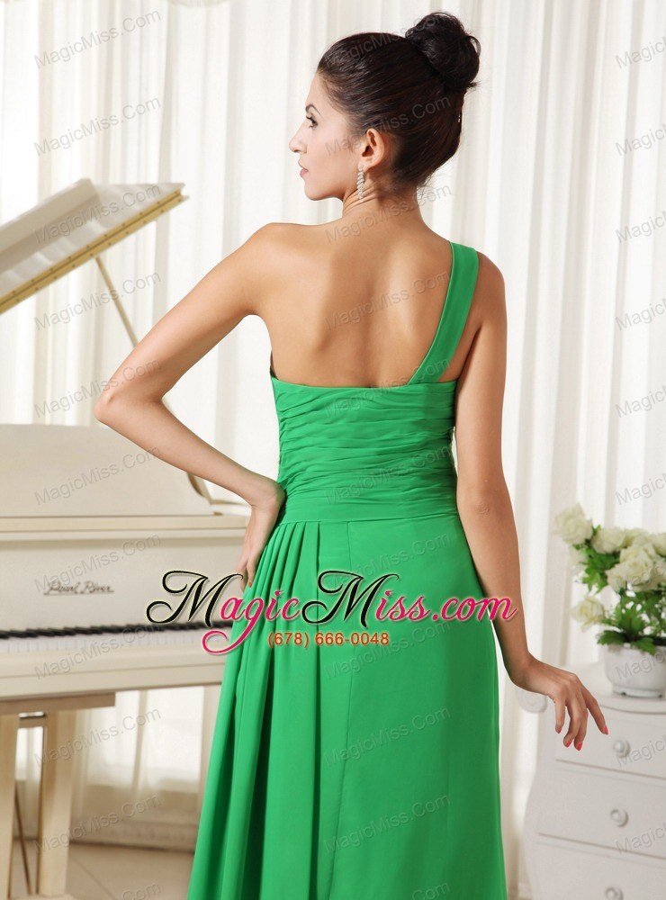wholesale one shoulder high slit 2013 homecoming dress spring green ruched and beading bodice