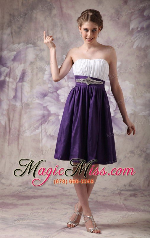 wholesale white and purple a-line sweetheart knee-length taffeta beading and ruch prom / homecoming dress