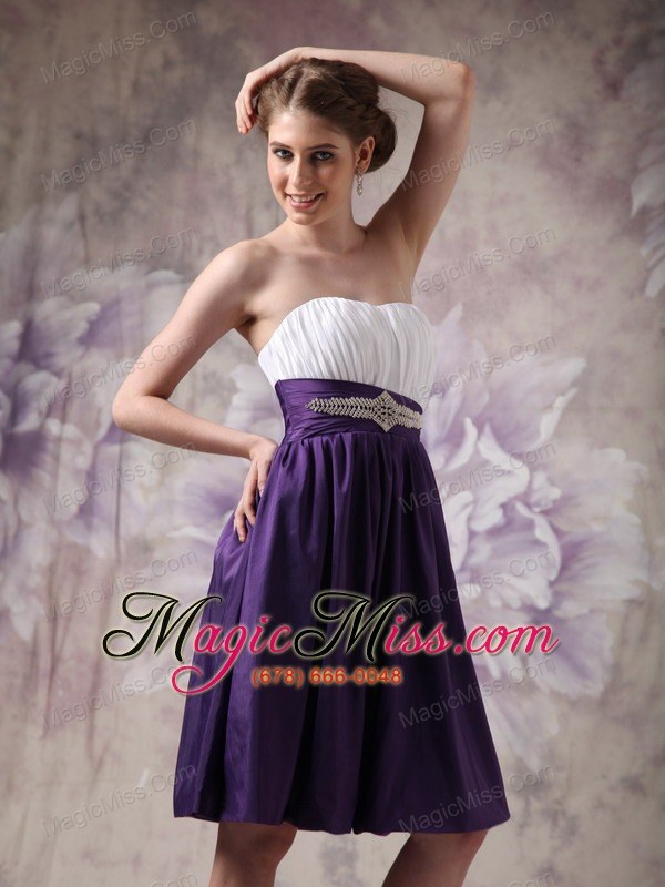 wholesale white and purple a-line sweetheart knee-length taffeta beading and ruch prom / homecoming dress