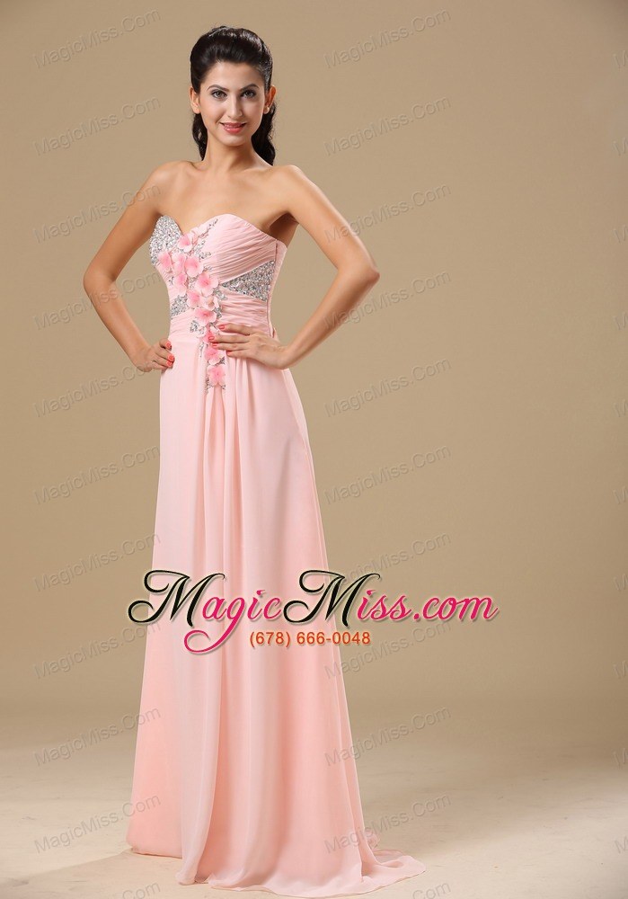 wholesale west plains beading and hand made flowers decorate up bodice light pink chiffon prom dress for 2013
