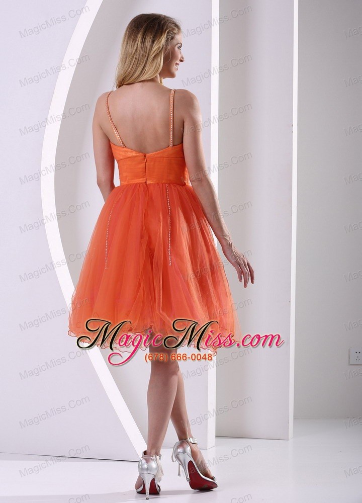 wholesale orange red spagetti straps sweet cocktail dress with beding and ruch