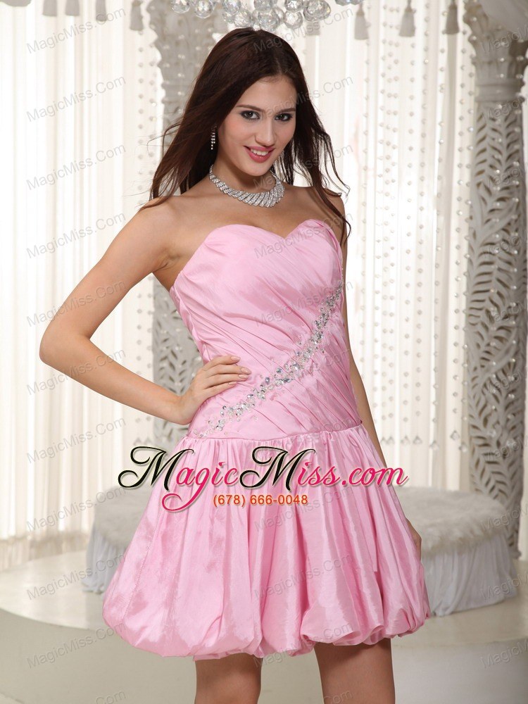 wholesale pink a-line / princess sweetheart mini-length taffeta beading prom dress