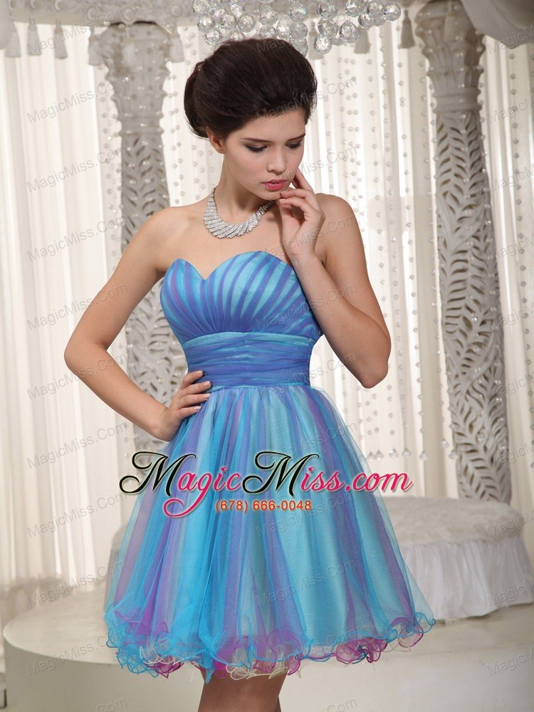 wholesale aqua a-line / princess sweetheart mini-length organza ruch prom / cocktail dress