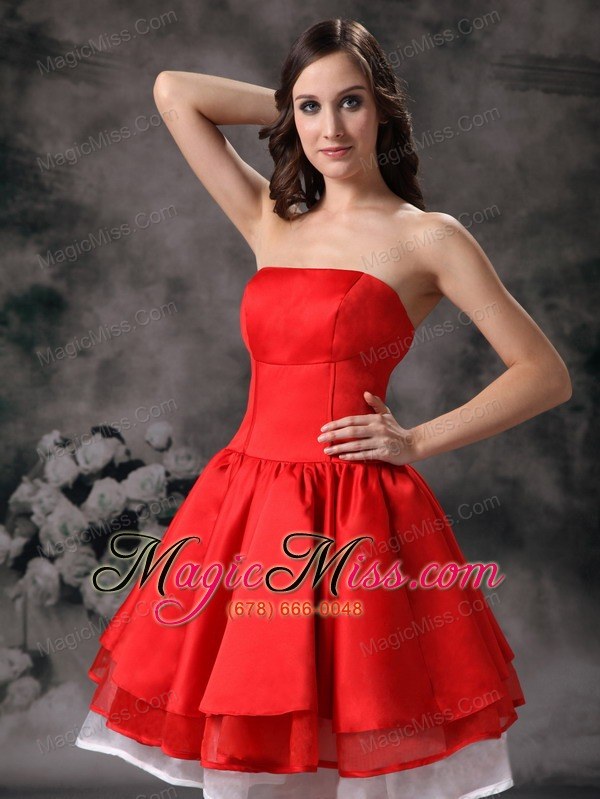 wholesale white and red a-line strapless mini-length organza and taffeta prom dress