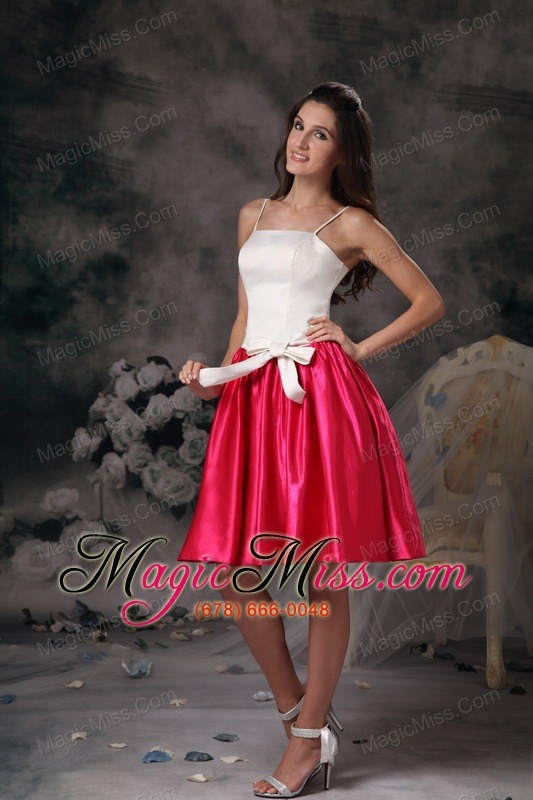 wholesale white and red a-line straps mini-length taffeta bow prom dress