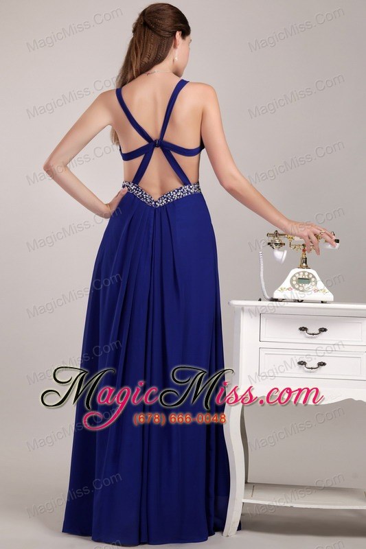 wholesale blue empire straps floor-length chiffon beading prom / evening dress