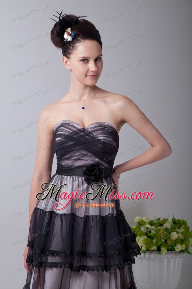 wholesale black empire sweetheart tea-length tulle hand made flowers prom / homecoming dress