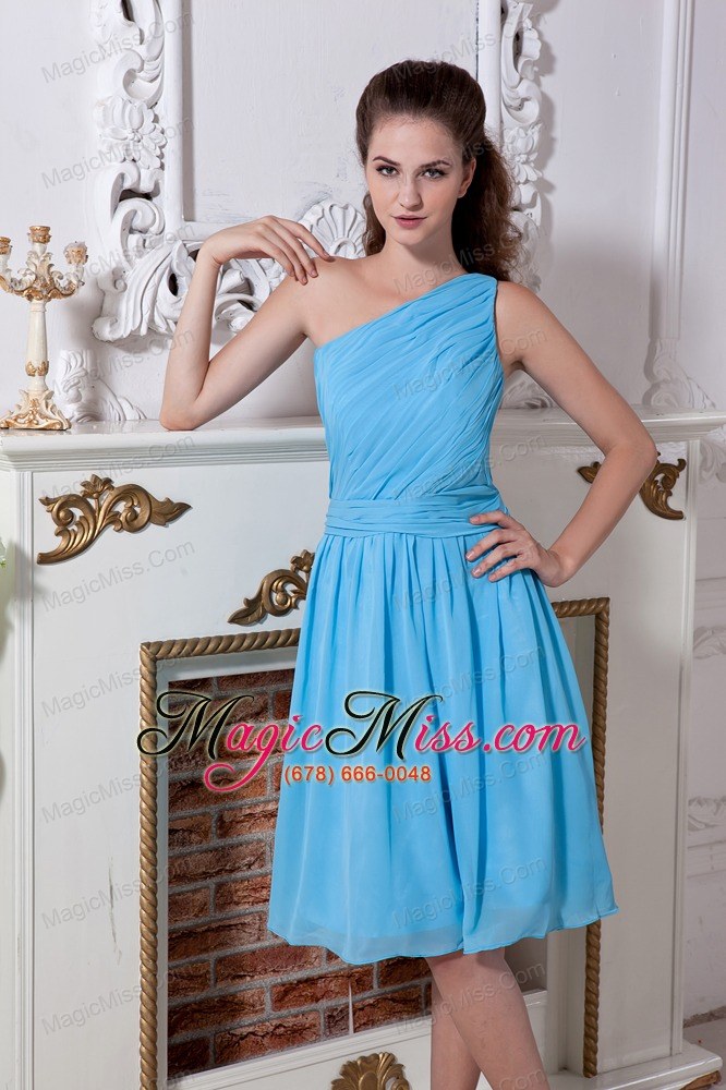 wholesale teal a-line / princess one shoulder knee-length chiffon ruch prom dress
