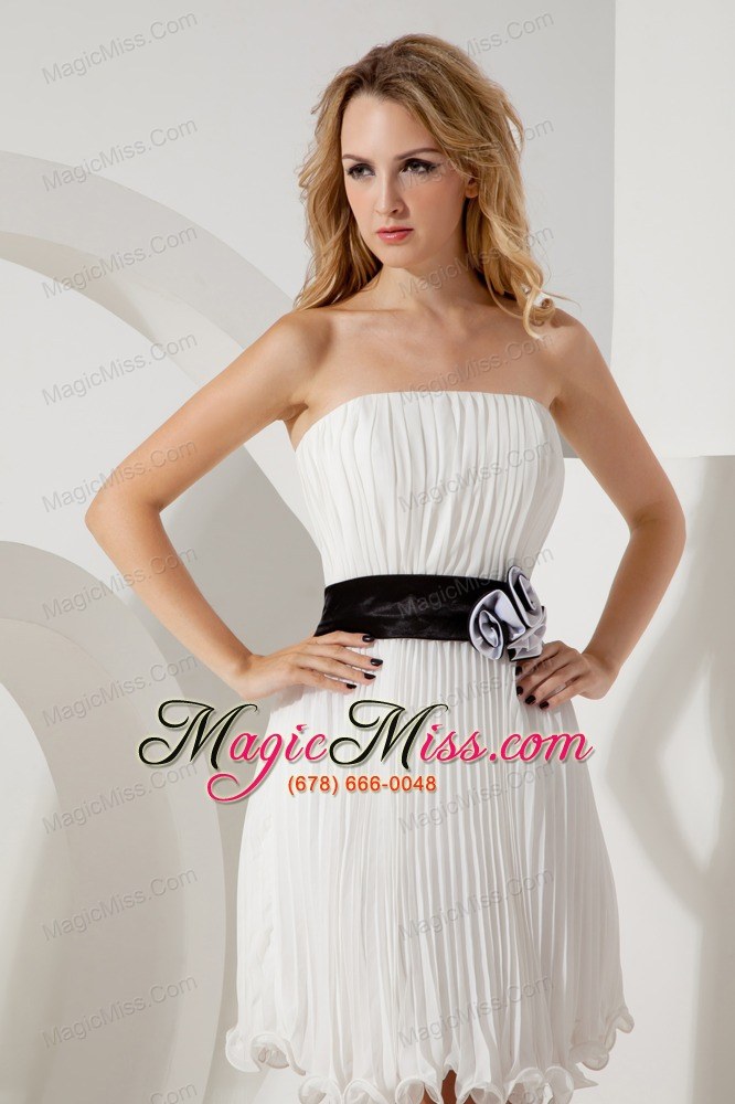 wholesale white empire strapless mini-length organza belt prom / homecoming dress