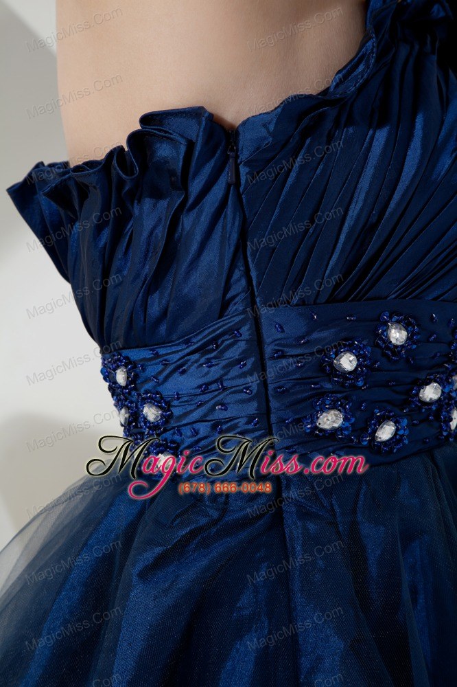 wholesale navy blue a-line / princess strapless knee-length organza beadingprom dress