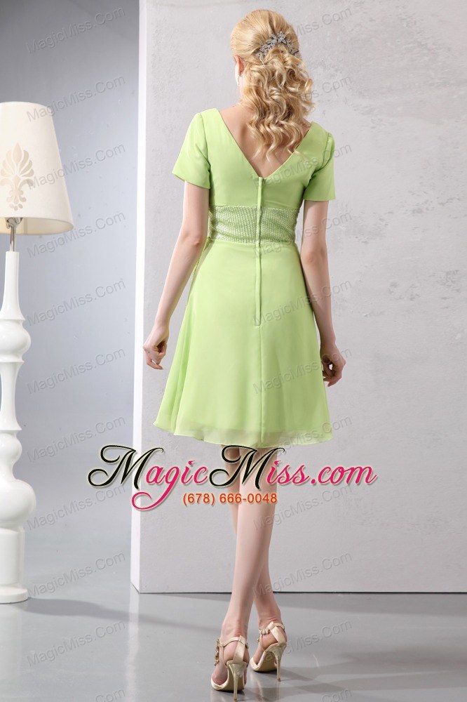 wholesale yellow green empire v-neck mini-length chiffon and sequin prom dress