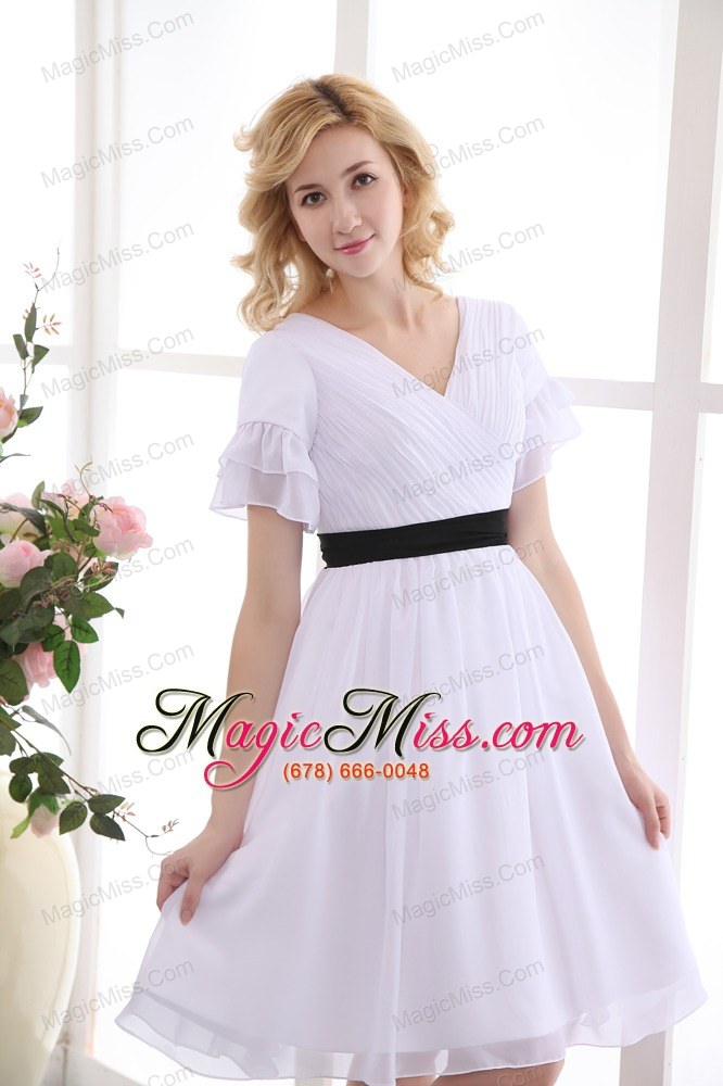 wholesale white a-line v-neck mini-length chiffon ruch prom dress