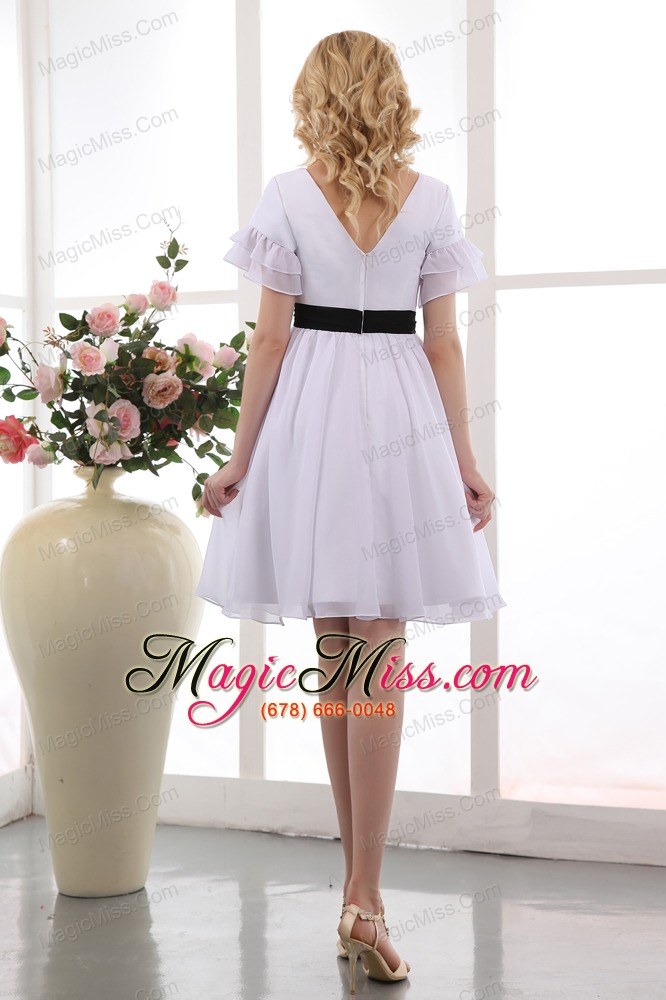 wholesale white a-line v-neck mini-length chiffon ruch prom dress