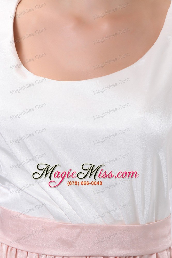 wholesale white and pink a-line scoop mini-length taffeta prom dress