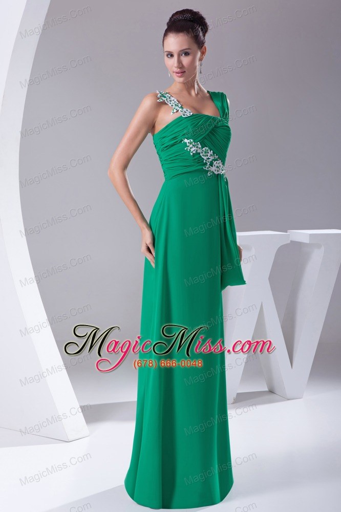 wholesale green appliques ruching empire long prom dress