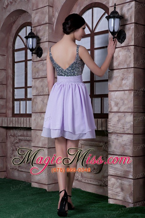 wholesale lilac a-line spaghetti straps knee-length beading chiffon homecoming dress