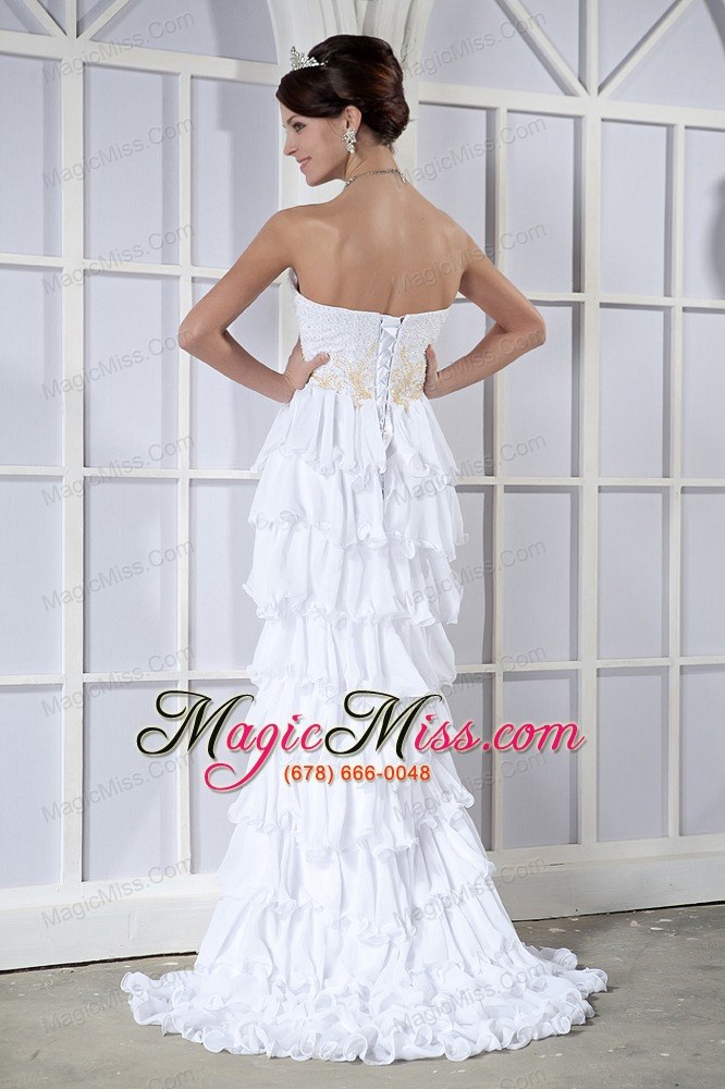 wholesale white column sweetheart high-low chiffon beading prom dress