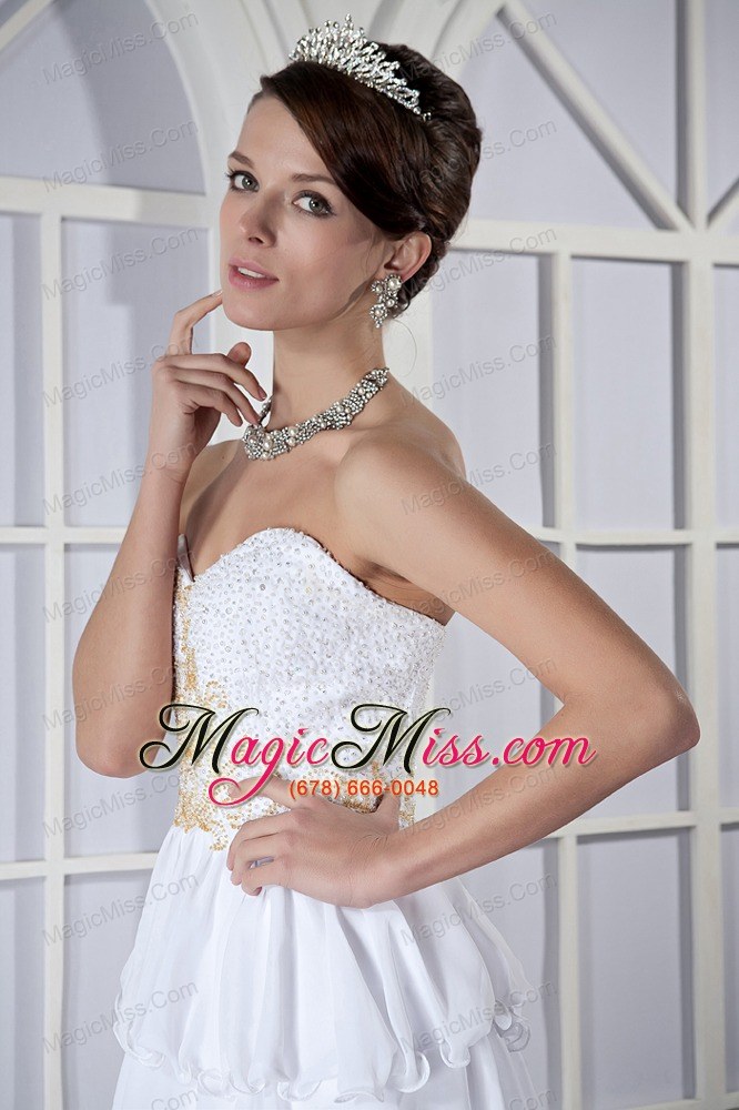 wholesale white column sweetheart high-low chiffon beading prom dress