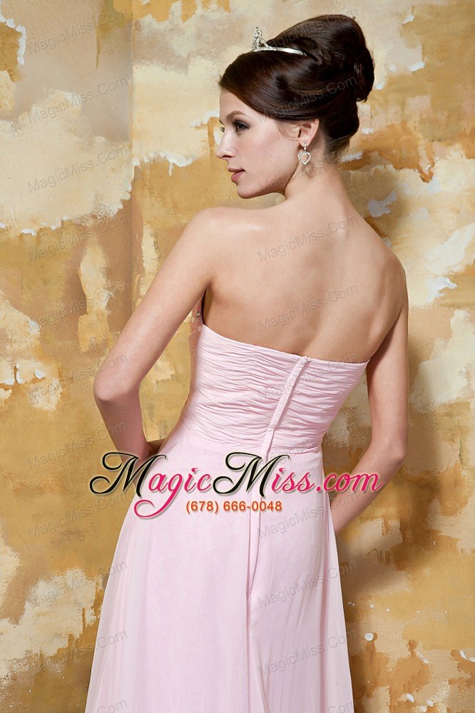 wholesale light pink empire sweetheart brush train chiffon beading prom dress