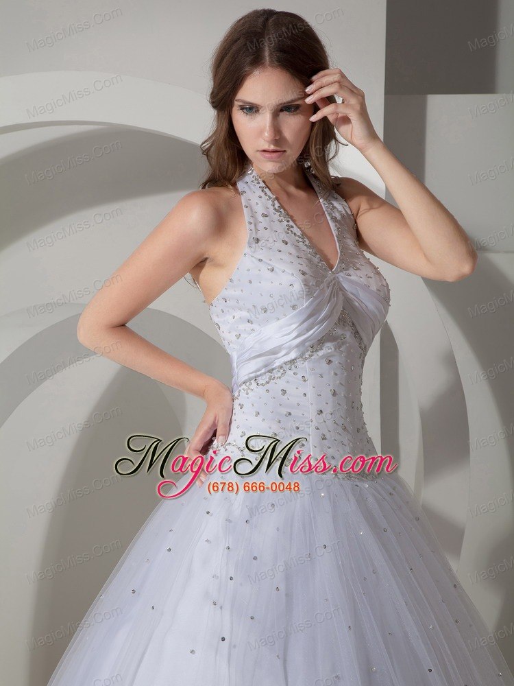wholesale white ball gown halter floor-length taffeta beading quinceanera dress