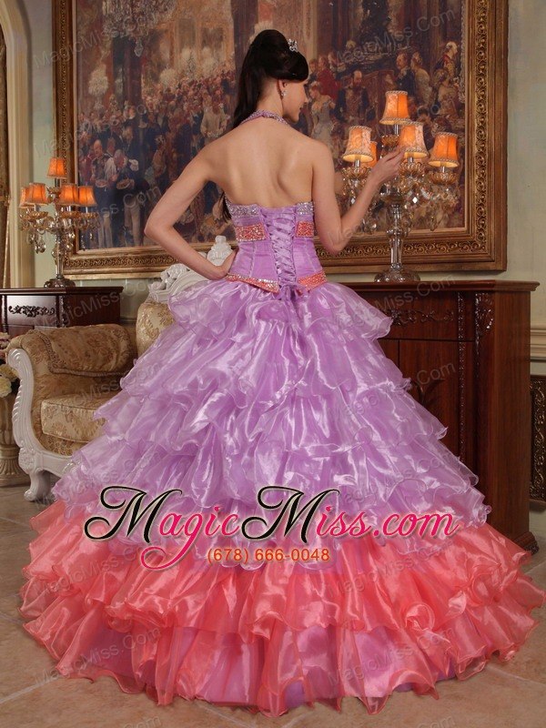 wholesale lavender ball gown halter floor-length organza beading quinceanera dress