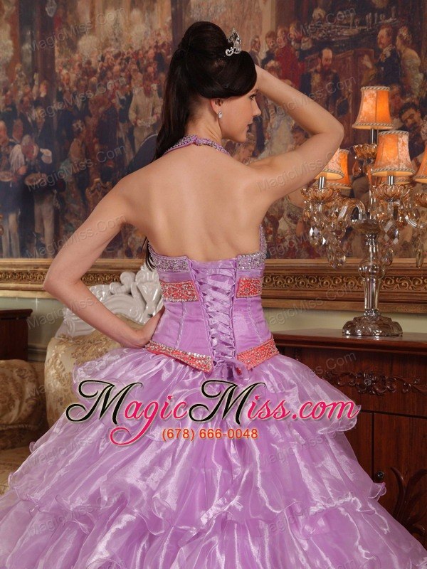 wholesale lavender ball gown halter floor-length organza beading quinceanera dress