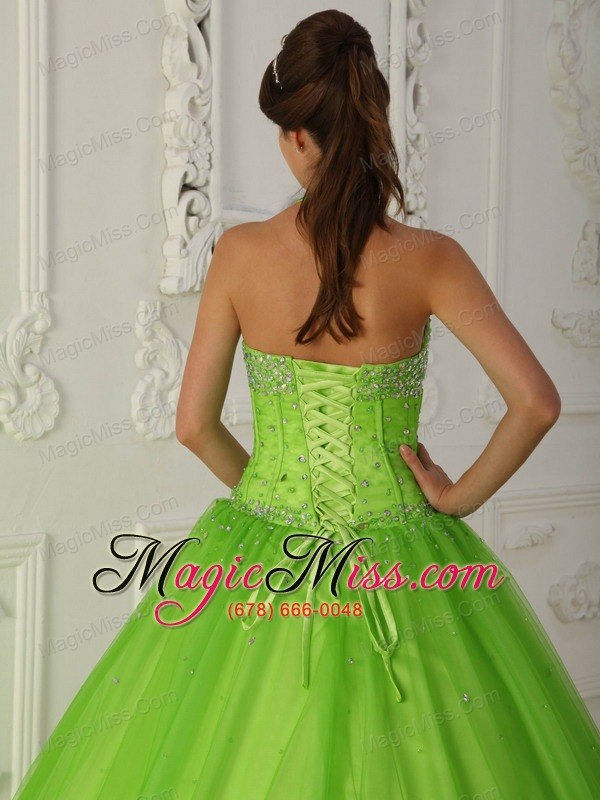 wholesale spring green a-line halter floor-length tulle beading quinceanera dress