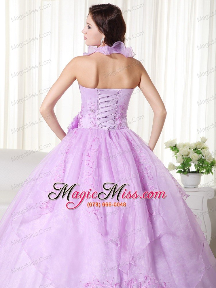 wholesale lavender ball gown halter floor-length chiffon embroidery and beading quinceanera dress