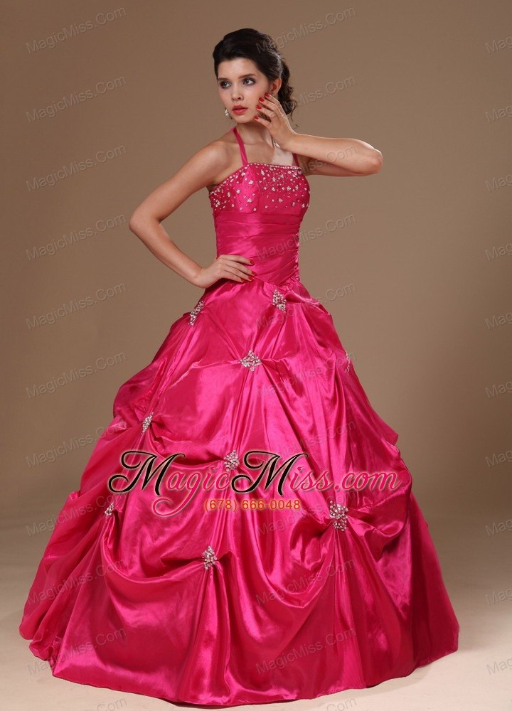 wholesale pick-ups halter a-line hot pink taffeta quinceanera dresses for custom made in demopolis alabama