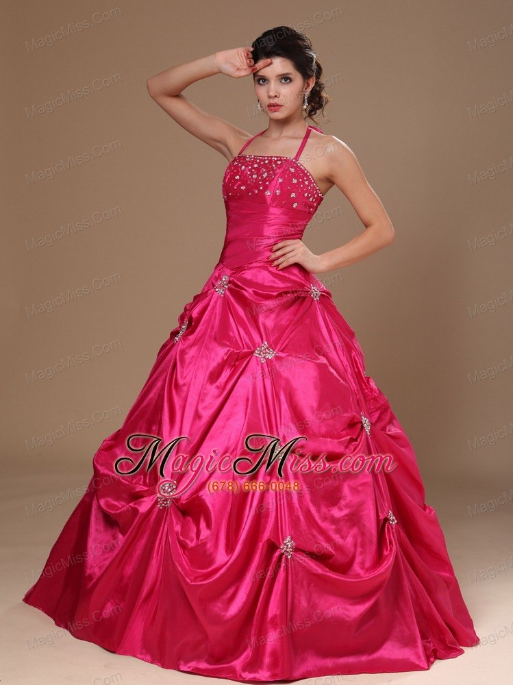 wholesale pick-ups halter a-line hot pink taffeta quinceanera dresses for custom made in demopolis alabama