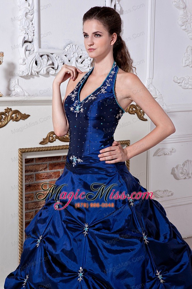 wholesale blue a-line / princess halter floor-length taffeta embriodery wedding dress